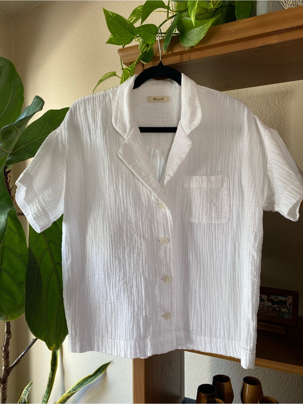 Madewell White Short-Sleeve PAJAMA Button Down Shirt